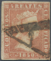 Spanien: 1850, 5r. Red, Fresh Colour, Close To Full Margins, Clearly Oblit. By Black Pre-philatelic - Usati