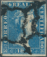 Spanien: 1850, Queen Isabella II. 6r. Blue With Good To Wide Margins Around Used With Heavier Cancel - Gebruikt