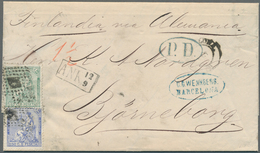 Spanien: 1874, 50 C. Blue And 10 C. Green Tied Diamond Rombe To Entire Folded Letter With "BARCELONA - Usati