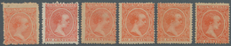 Spanien: 1899, King Alonso XIII. As Child 10c. Vermilion Group With Six Stamps Incl. Some Shades, Mi - Gebruikt