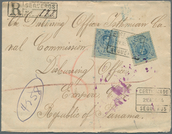 Spanien: 1914, 25 C. Light Blue (2) Tied Boxed "CERTIFICADO SEQUEROS 21 ABR 14" To Registered Cover - Gebruikt