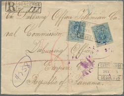 Spanien: 1914, 25 C. Light Blue (2) Tied Boxed "CERTIFICADO SEQUEROS 21 ABR 14" To Registered Cover - Used Stamps
