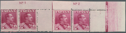 Spanien: 1925, King Alonso XIII. 4pta. Lilac-carmine Two Horizontal Pairs From Upper Right Corners W - Used Stamps