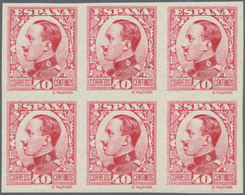 Spanien: 1930, Definitives Alfonso XIII, 40c. Red, Colour Variety, Imperforate Block Of Six, Unmount - Gebruikt