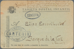 Spanien: 1937 EXTREMELY RARE TARJETA POSTAL INFANTIL Sent Postage Free From The Front In Teruel By A - Used Stamps