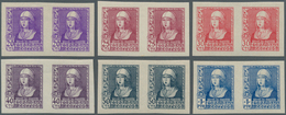 Spanien: 1938/1939, Queen Isabella Definitives Complete Set Of Six In IMPERFORATE Horizontal Pairs, - Gebruikt