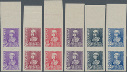 Spanien: 1938/1939, Queen Isabella Definitives Complete Set Of Six In IMPERFORATE Vertical Pairs Fro - Gebruikt