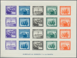 Spanien: 1938, Army And Navy Perforated And IMPERFORATED Miniature Sheets Numbered On Reverse, Mint - Used Stamps