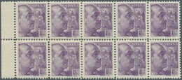 Spanien: 1939, General Franco Definitive 4pta. Violet (‚Sanchez Toda‘) Block Of Ten From Left Margin - Used Stamps