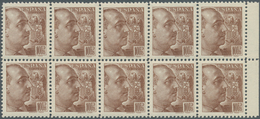 Spanien: 1939, General Franco Definitive 10pta. Brown (‚Sanchez Toda‘) Block Of Ten From Right Margi - Gebruikt