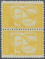 Spanien: 1944, Airmail Stamp 5pts. "Dr.Thebussem", Color Variety "yellow", Vertical Pair, Unmounted - Gebruikt