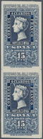 Spanien: 1950, Centenary Of Spanish Stamps, 15pts. Slate, Colour Variety, Imperforate Vertical Pair, - Usati