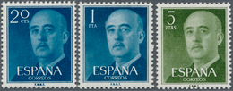 Spanien: 1955, Definitives "General Franco", 20c. Blue, 1pts. Blue And 5pts. Olive-green, Three Colo - Used Stamps