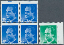 Spanien: 1985/1987, Juan Carlos I. 45pta. Emerald Marginal Single And 30pta. Ultramarine Block/4 All - Gebruikt