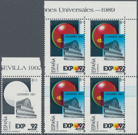 Spanien: 1989, EXPO '92 Sevilla 8+5pta. 'Cristal Palace London' Block Of Four With SHIFTED PERFORATI - Gebruikt