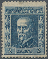 Tschechoslowakei: 1925/1926, President Masaryk, 2kc. Blue, UPRIGHT WATERMARK, Unused With Some Imper - Autres & Non Classés