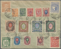 Ukraine: 1919, Collector's Envelope Bearing 16 Diffent Stamps On Back With GOMEL Postmark. - Ucraina