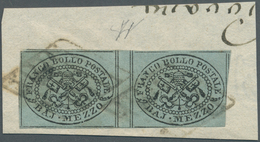 Italien - Altitalienische Staaten: Kirchenstaat: 1852, ½baj. Black On Grey, Horizontal Gutter Pair, - Papal States