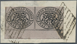 Italien - Altitalienische Staaten: Kirchenstaat: 1864, 1/2 Baj Black On Grey-violet, Horizontal Pair - Kerkelijke Staten