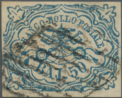 Italien - Altitalienische Staaten: Kirchenstaat: 1852, 50baj. Blue, Fresh Colour, Close To Full Marg - Etats Pontificaux