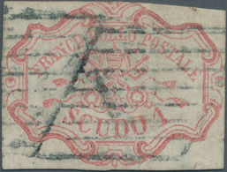 Italien - Altitalienische Staaten: Kirchenstaat: 1852, 1sc. Rose Carmine, Cut Into To Close Margins, - Stato Pontificio