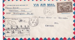 CANADA 1930 LETTRE 1ER VOL PEACE RIVER-CARCAJOU - Briefe U. Dokumente