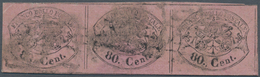Italien - Altitalienische Staaten: Kirchenstaat: 1867, 80 Cents, Lilac Rose, Strip Of Three, Used, C - Kerkelijke Staten