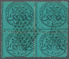 Italien - Altitalienische Staaten: Kirchenstaat: 1868, 5c. Black On Greenish Blue, BLOCK OF FOUR, Fr - Kerkelijke Staten