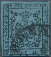 Italien - Altitalienische Staaten: Modena: 1852, 40c. Black On Blue "without Point", Fresh Colour, F - Modène