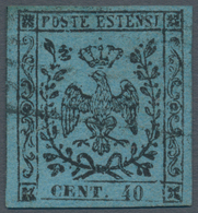 Italien - Altitalienische Staaten: Modena: 1852: 40 Cents Black On Light Blue ("celeste"), Without D - Modène