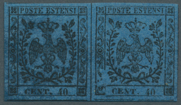 Italien - Altitalienische Staaten: Modena: 1852, 40 C. Black On Blue Type II (no Dot After 40) Horiz - Modena