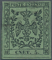 Italien - Altitalienische Staaten: Modena: 1852, 5c. Black On Green "with Point" Showing Error Of Se - Modena