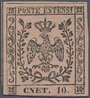 Italien - Altitalienische Staaten: Modena: 1852, 10c. Black On Rose "with Point" Showing Error Of Se - Modena