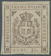 Italien - Altitalienische Staaten: Modena: 1859, Coat Of Arms 15 C. Brown, Full Margins, Mint Hinged - Modena