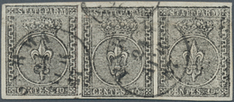 Italien - Altitalienische Staaten: Parma: 1852, 10c. Black On White, Horizontal Strip Of Three, Fres - Parma
