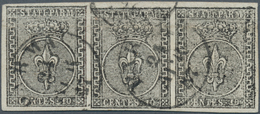 Italien - Altitalienische Staaten: Parma: 1852, 10c. Black On White, Horizontal Strip Of Three, Fres - Parme