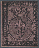 Italien - Altitalienische Staaten: Parma: 1852, 25c. Black On Violet, Fresh Colour, Slightly Cut Int - Parme