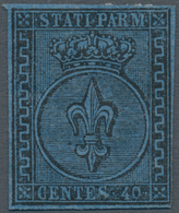 Italien - Altitalienische Staaten: Parma: 1852: 40 Cents Black On Blue, Mint With Original Gum. Rayb - Parme