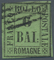 Italien - Altitalienische Staaten: Romagna: 1859, 6 Baj. Black On Green Yellow, Used, Short Margins. - Romagne