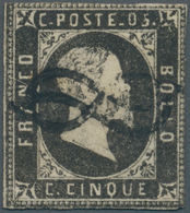 Italien - Altitalienische Staaten: Sardinien: 1851, 5c. Black, Fresh Colour, Slightly Cut Into To Cl - Sardaigne