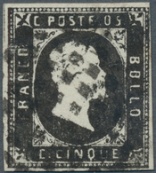 Italien - Altitalienische Staaten: Sardinien: 1851, 5 C Black, Close To Full Margins, Used With Dott - Sardegna