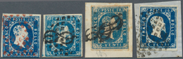 Italien - Altitalienische Staaten: Sardinien: 1851, 20 C Blue, Group With 4 Used Stamps (2 On Piece) - Sardaigne