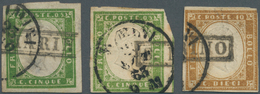 Italien - Altitalienische Staaten: Sardinien: 1860/1863, SAN MARINO PRECURSOR: 2 X 5 C Green And 10 - Sardinië