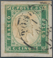 Italien - Altitalienische Staaten: Sardinien: 1855, 5c. Pea Green, Fresh Colour, Cut Into To Close M - Sardegna