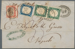 Italien - Altitalienische Staaten: Sardinien: 1855, 5 C Dark Emerald, Vertical Pair And 20 C Indigo, - Sardinia