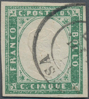 Italien - Altitalienische Staaten: Sardinien: 1857/1858, 5c. Light Myrtle-green, Fresh Colour, Full - Sardinië