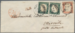 Italien - Altitalienische Staaten: Sardinien: 1855, 5 C Dark Myrtle Green, Horizontal Pair, Together - Sardegna