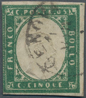 Italien - Altitalienische Staaten: Sardinien: 1857/1858, 5c. Deep Green, Intense Colour, Slightly Cu - Sardegna