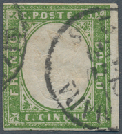 Italien - Altitalienische Staaten: Sardinien: 1857, 5c. Yellow-green With INVERTED CENTRE, Fresh Col - Sardinië