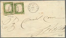 Italien - Altitalienische Staaten: Sardinien: 1862, 2 X 5 C Bronze-green, Each Stamp With Three Marg - Sardinië